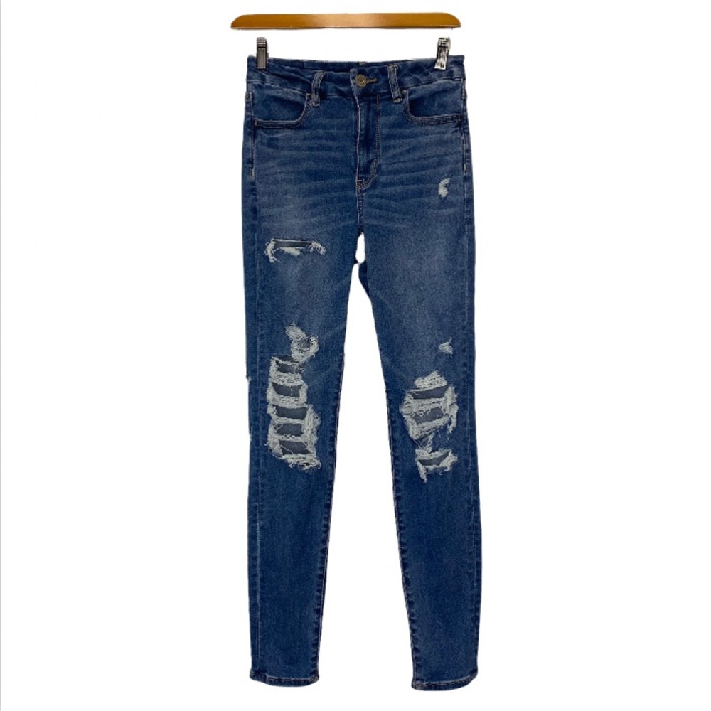 American Eagle Jeans Women 2 Next Level Stretch Curvy Hi-Rise Jegging Distressed